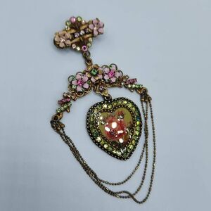 Vtg Michal Negrin Heart & Flower AB Rhinestone Floral Drop Brooch Multicolor OS